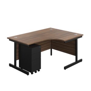 Single Upright Right Hand Radial Desk + Slimline Steel Pedestal 3 Drawers