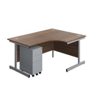 Single Upright Right Hand Radial Desk + Slimline Steel Pedestal 3 Drawers