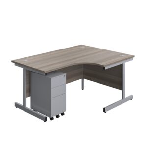 Single Upright Right Hand Radial Desk + Slimline Steel Pedestal 3 Drawers