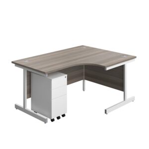 Single Upright Right Hand Radial Desk + Slimline Steel Pedestal 3 Drawers