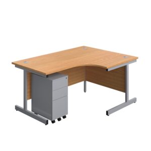 Single Upright Right Hand Radial Desk + Slimline Steel Pedestal 3 Drawers