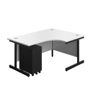Single Upright Right Hand Radial Desk + Slimline Steel Pedestal 3 Drawers