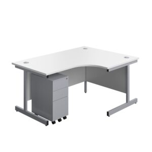 Single Upright Right Hand Radial Desk + Slimline Steel Pedestal 3 Drawers