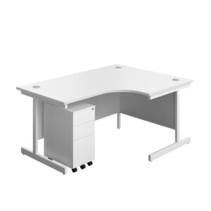 Single Upright Right Hand Radial Desk + Slimline Steel Pedestal 3 Drawers