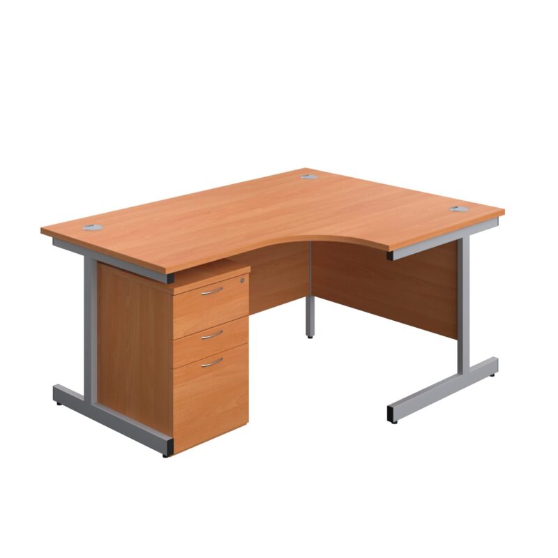 Single Upright Right Hand Radial Desk + High Mobile Pedestal 3 Drawer