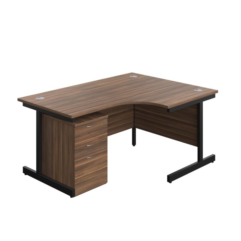 Single Upright Right Hand Radial Desk + High Mobile Pedestal 3 Drawer