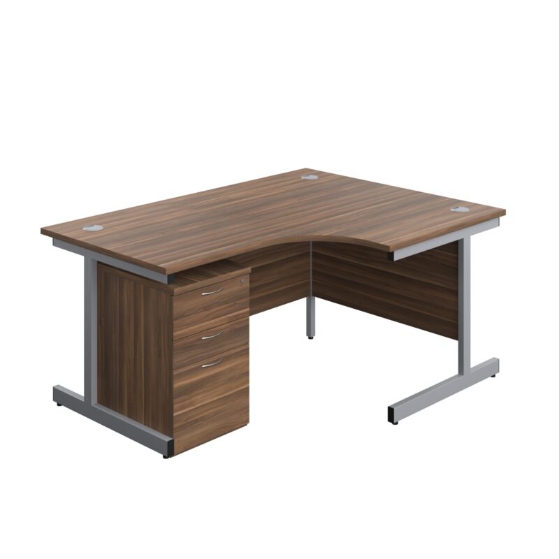 Single Upright Right Hand Radial Desk + High Mobile Pedestal 3 Drawer