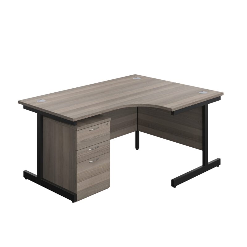 Single Upright Right Hand Radial Desk + High Mobile Pedestal 3 Drawer