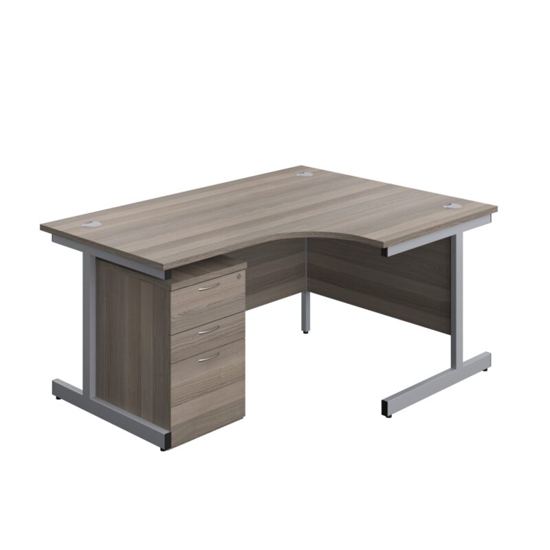 Single Upright Right Hand Radial Desk + High Mobile Pedestal 3 Drawer