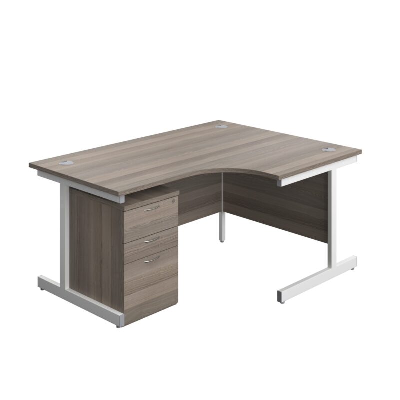 Single Upright Right Hand Radial Desk + High Mobile Pedestal 3 Drawer