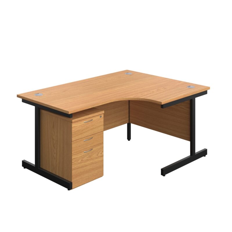 Single Upright Right Hand Radial Desk + High Mobile Pedestal 3 Drawer