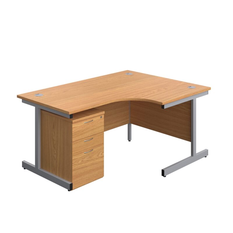 Single Upright Right Hand Radial Desk + High Mobile Pedestal 3 Drawer