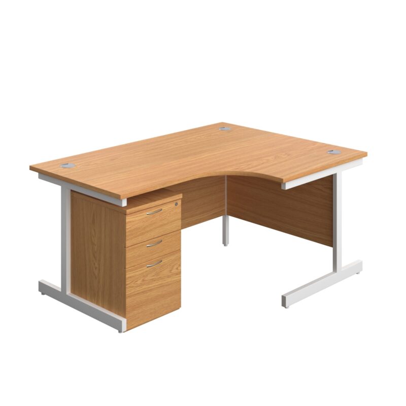 Single Upright Right Hand Radial Desk + High Mobile Pedestal 3 Drawer