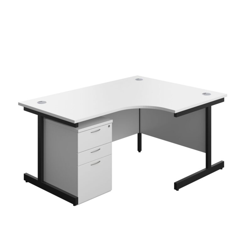 Single Upright Right Hand Radial Desk + High Mobile Pedestal 3 Drawer