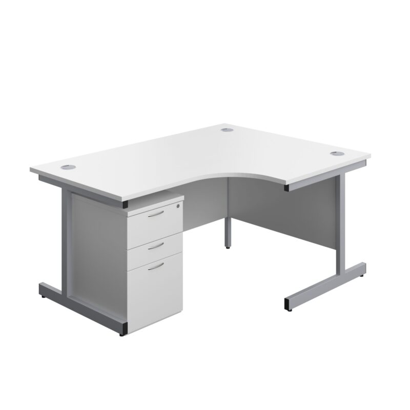 Single Upright Right Hand Radial Desk + High Mobile Pedestal 3 Drawer