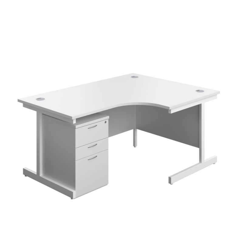 Single Upright Right Hand Radial Desk + High Mobile Pedestal 3 Drawer