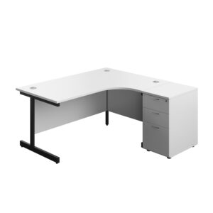 Single Upright Right Hand Radial Desk + Desk High 3 Drawer Pedestal