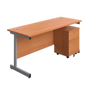 Single Upright Rectangular Desk + Mobile 2 Drawer Pedestal
