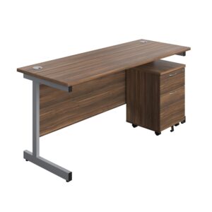 Single Upright Rectangular Desk + Mobile 2 Drawer Pedestal