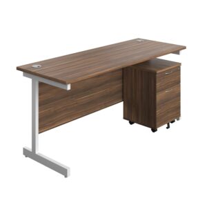 Single Upright Rectangular Desk + Mobile 2 Drawer Pedestal