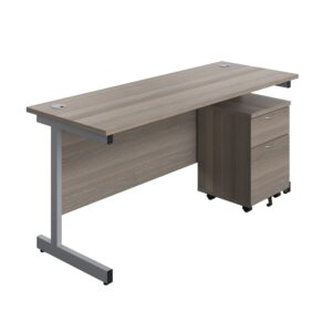 Single Upright Rectangular Desk + Mobile 2 Drawer Pedestal