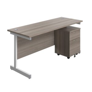 Single Upright Rectangular Desk + Mobile 2 Drawer Pedestal