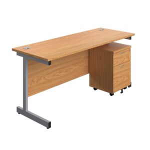 Single Upright Rectangular Desk + Mobile 2 Drawer Pedestal