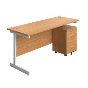 Single Upright Rectangular Desk + Mobile 2 Drawer Pedestal