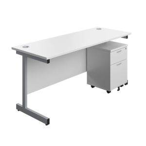 Single Upright Rectangular Desk + Mobile 2 Drawer Pedestal