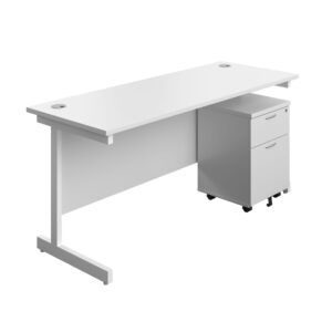 Single Upright Rectangular Desk + Mobile 2 Drawer Pedestal