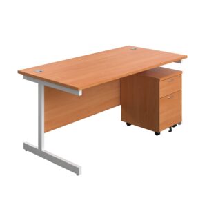 Single Upright Rectangular Desk + Mobile 2 Drawer Pedestal