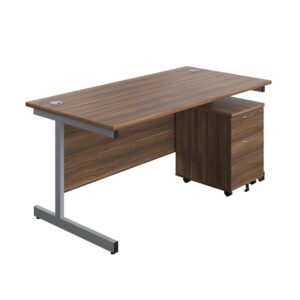 Single Upright Rectangular Desk + Mobile 2 Drawer Pedestal