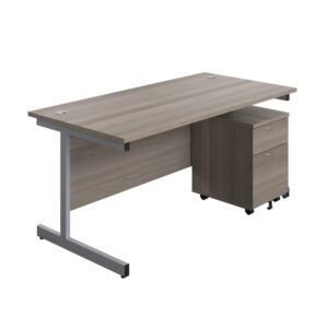 Single Upright Rectangular Desk + Mobile 2 Drawer Pedestal