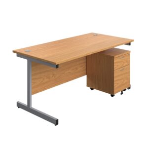 Single Upright Rectangular Desk + Mobile 2 Drawer Pedestal