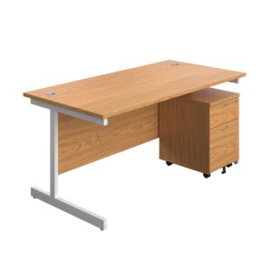 Single Upright Rectangular Desk + Mobile 2 Drawer Pedestal