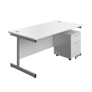 Single Upright Rectangular Desk + Mobile 2 Drawer Pedestal