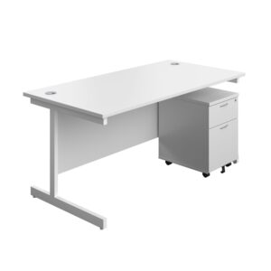 Single Upright Rectangular Desk + Mobile 2 Drawer Pedestal