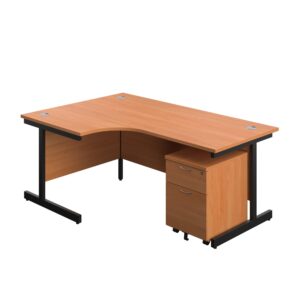 Single Upright Left Hand Radial Desk + Mobile 2 Drawer Pedestal