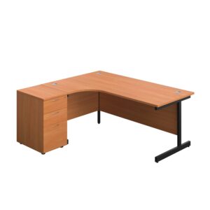 Single Upright Left Hand Radial Desk + Desk High 3 Drawer Pedestal