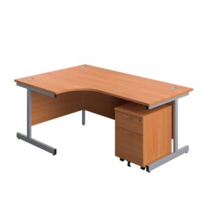 Single Upright Left Hand Radial Desk + Mobile 2 Drawer Pedestal