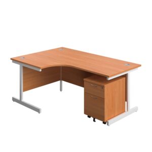 Single Upright Left Hand Radial Desk + Mobile 2 Drawer Pedestal