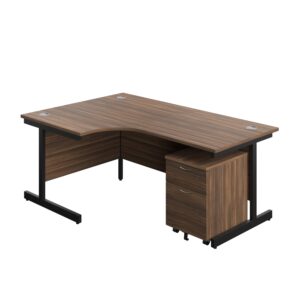 Single Upright Left Hand Radial Desk + Mobile 2 Drawer Pedestal