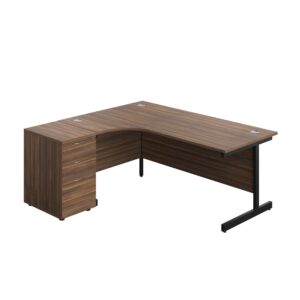 Single Upright Left Hand Radial Desk + Desk High 3 Drawer Pedestal