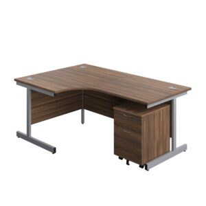 Single Upright Left Hand Radial Desk + Mobile 2 Drawer Pedestal