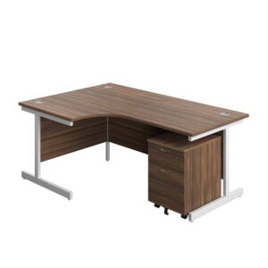 Single Upright Left Hand Radial Desk + Mobile 2 Drawer Pedestal