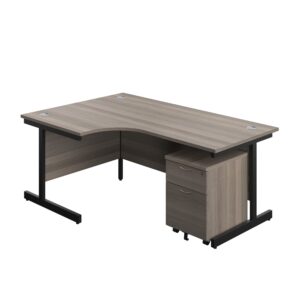 Single Upright Left Hand Radial Desk + Mobile 2 Drawer Pedestal
