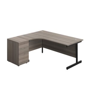 Single Upright Left Hand Radial Desk + Desk High 3 Drawer Pedestal