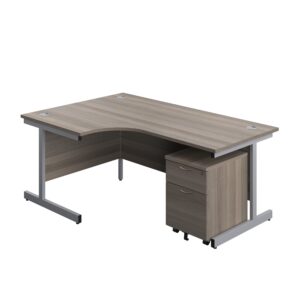 Single Upright Left Hand Radial Desk + Mobile 2 Drawer Pedestal