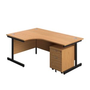 Single Upright Left Hand Radial Desk + Mobile 2 Drawer Pedestal