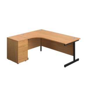 Single Upright Left Hand Radial Desk + Desk High 3 Drawer Pedestal